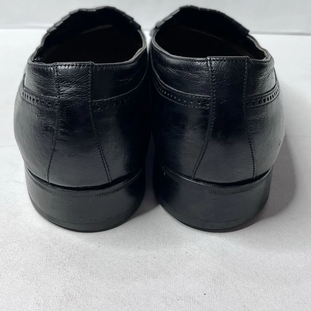 Vintage Florsheim Black Leather Kiltie Fringe Wingtip  Loafers Mens Size 10.5 D
